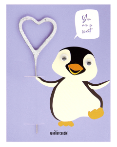 You are so sweet! Pinguin mit Wackelaugen Wunderkerze auf Karte