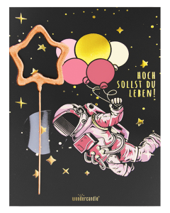 Astronaut Mini Wunderkerze auf Karte